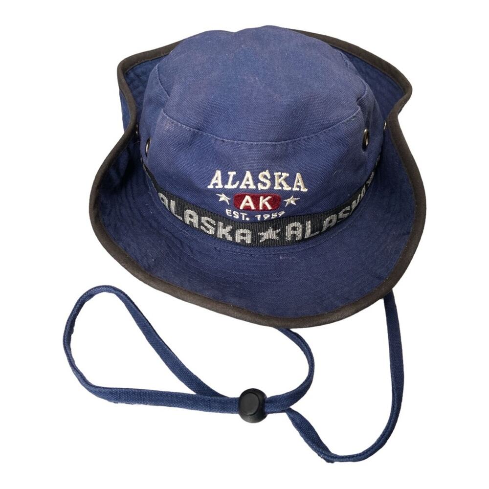 Vintage Alaska Bucket Hat‎ Tracker Sun Chin Strap